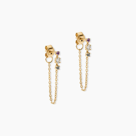 Boucles D'Oreilles Pendantes Tristana Argent Dor&eacute; A L'Or 750/1000 Topaze Am&eacute;thyste - Boucles d'oreilles pendantes Femme | Histoire d&rsquo;Or