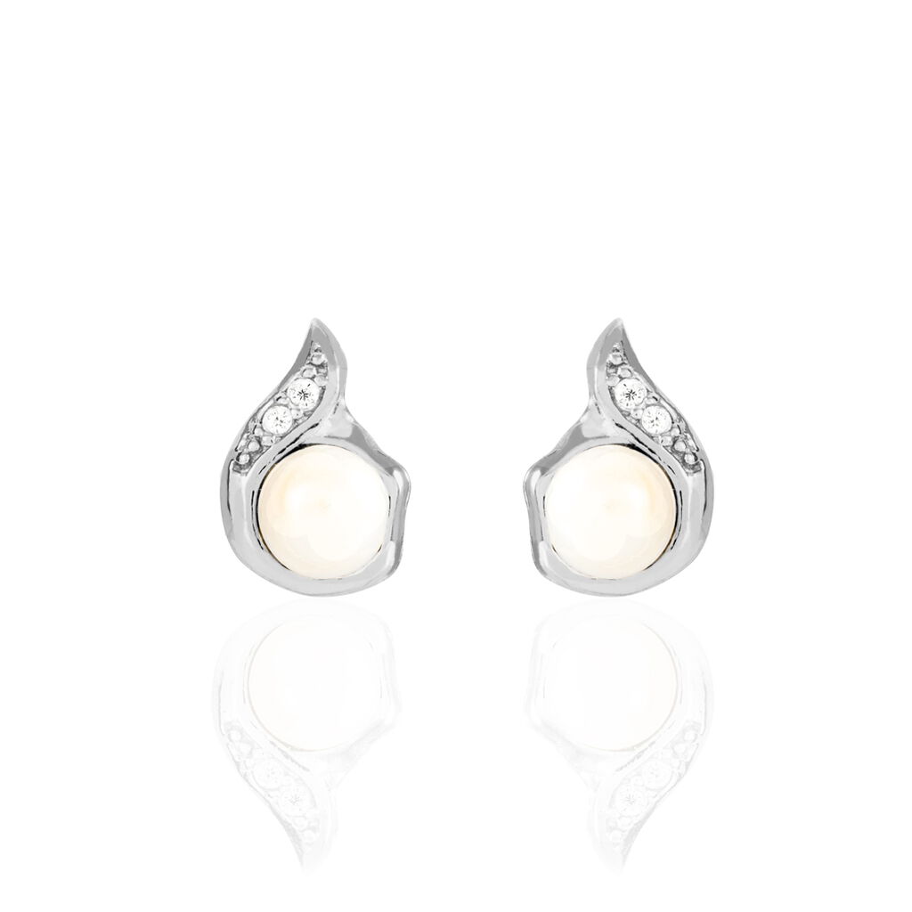 Boucles D'oreilles Puces Mellie Argent Blanc Perle De Culture - Boucles d'oreilles fantaisie Femme | Histoire d&rsquo;Or