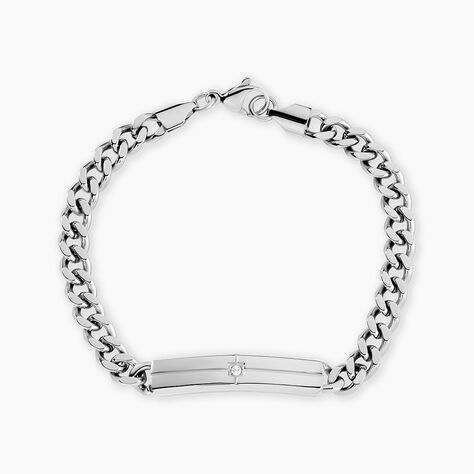 Bracelet Identit&eacute;e Hugo Acier Blanc Oxyde De Zirconium - Gourmettes Femme | Histoire d&rsquo;Or