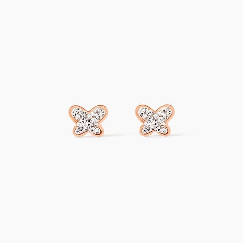 Boucles D'oreilles Puces Edme Papillon Or Rose Strass - Clous d'oreilles Femme | Histoire d&rsquo;Or