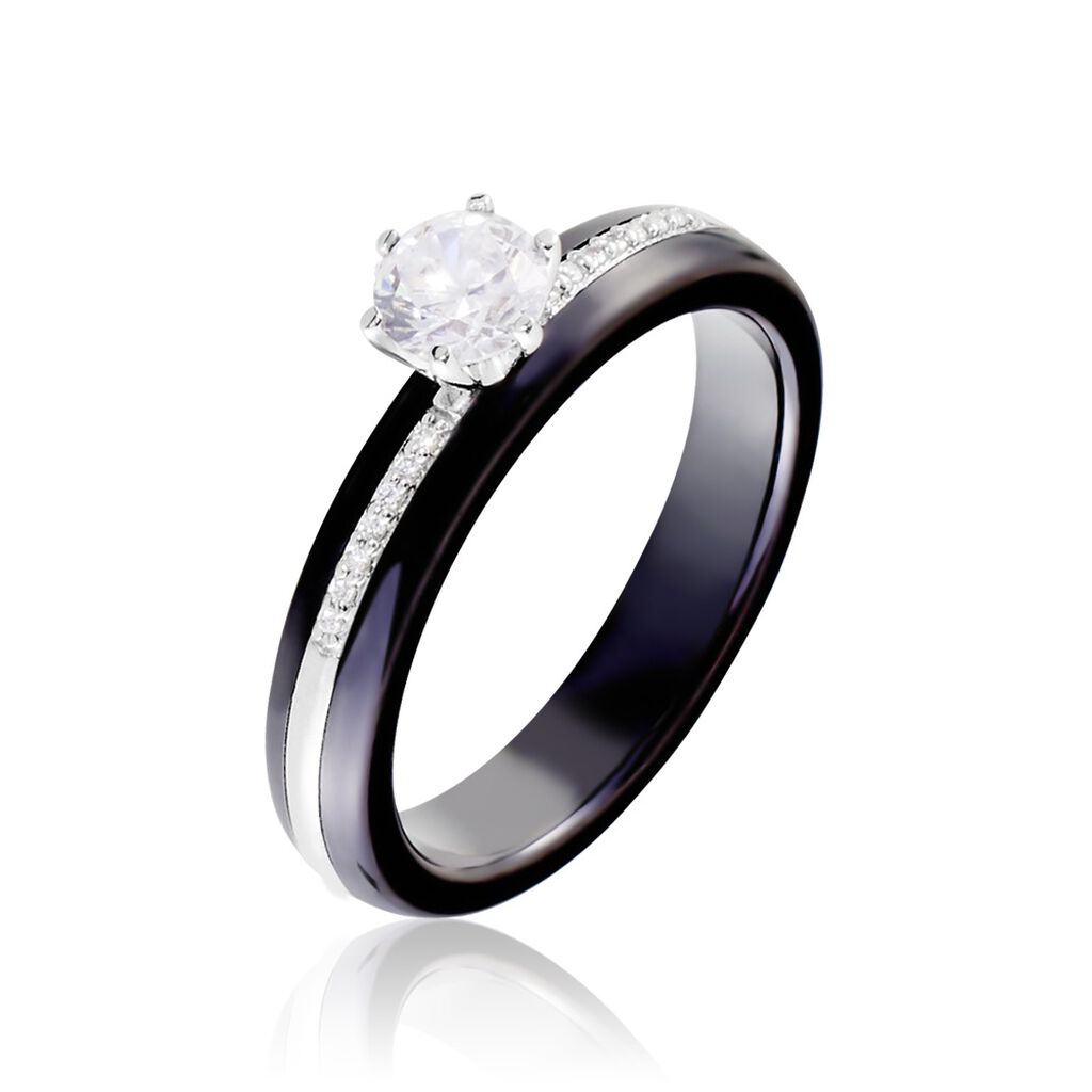 Bague Solitaire Ceramik Design Argent  Oxyde De Zirconium Et C&eacute;ramique - Bagues solitaires Femme | Histoire d&rsquo;Or