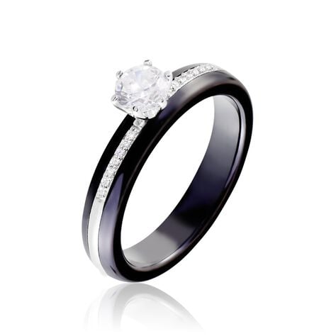 Bague Solitaire Ceramik Design Argent  Oxyde De Zirconium Et C&eacute;ramique - Bagues solitaires Femme | Histoire d&rsquo;Or
