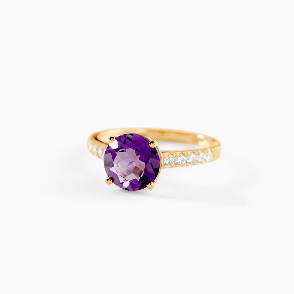 Bague Or Jaune Terese Am&eacute;thyste - Bagues solitaires Femme | Histoire d&rsquo;Or