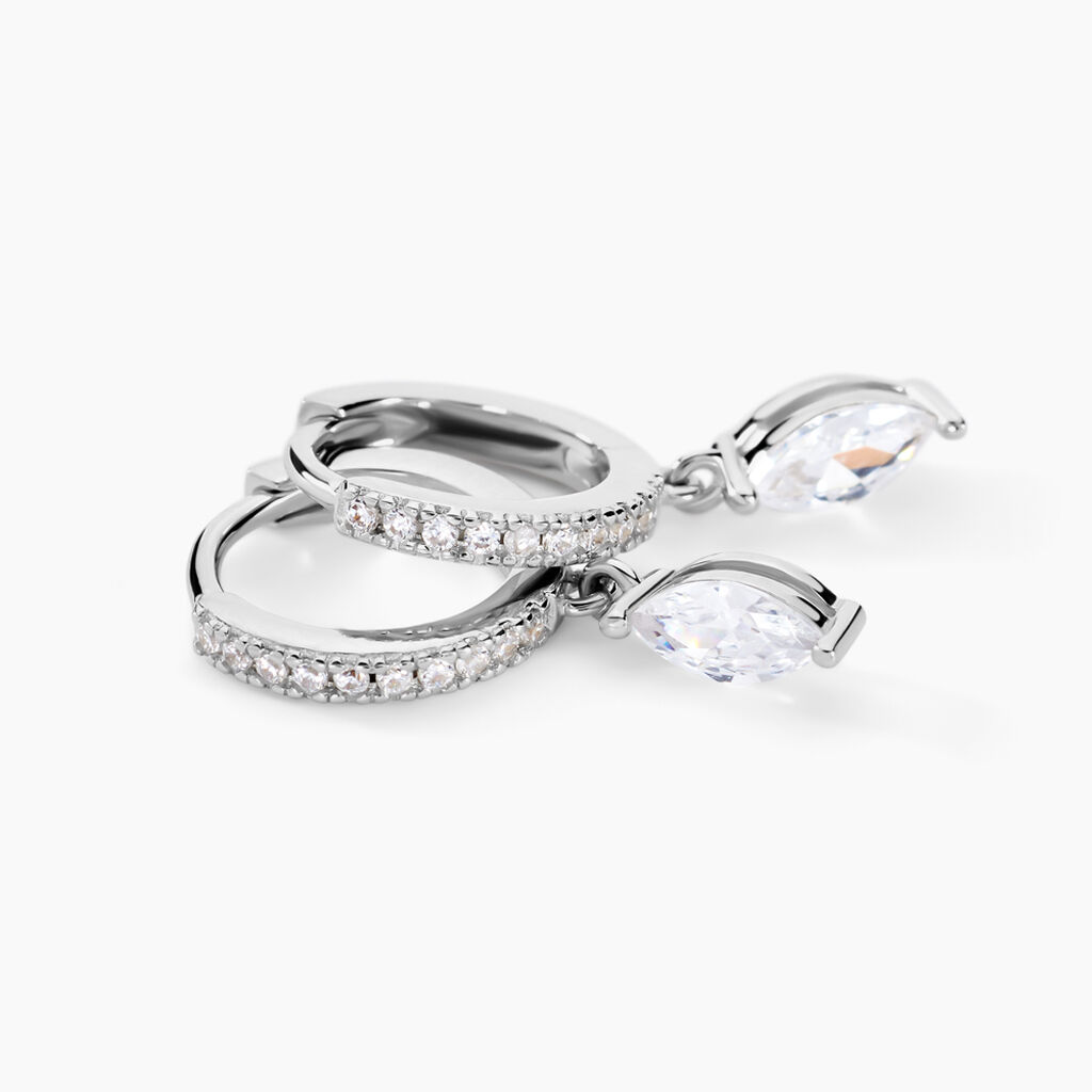 Cr&eacute;oles Ninette Argent Blanc Oxyde De Zirconium - Boucles d'oreilles cr&eacute;oles Femme | Histoire d&rsquo;Or