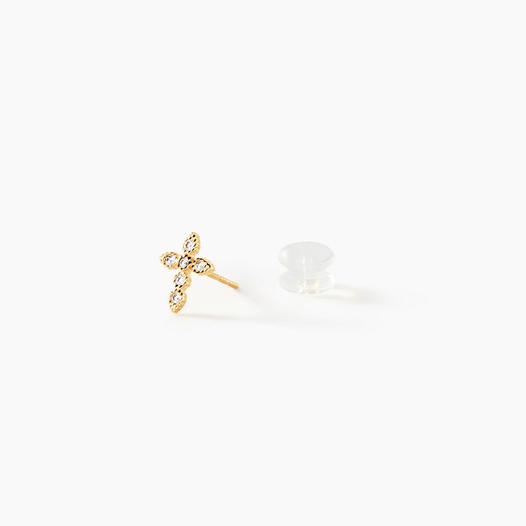 Boucles D'Oreilles Puces Edda Or Jaune Oxyde De Zirconium - Boucles d'oreilles empierr&eacute;es Femme | Histoire d&rsquo;Or