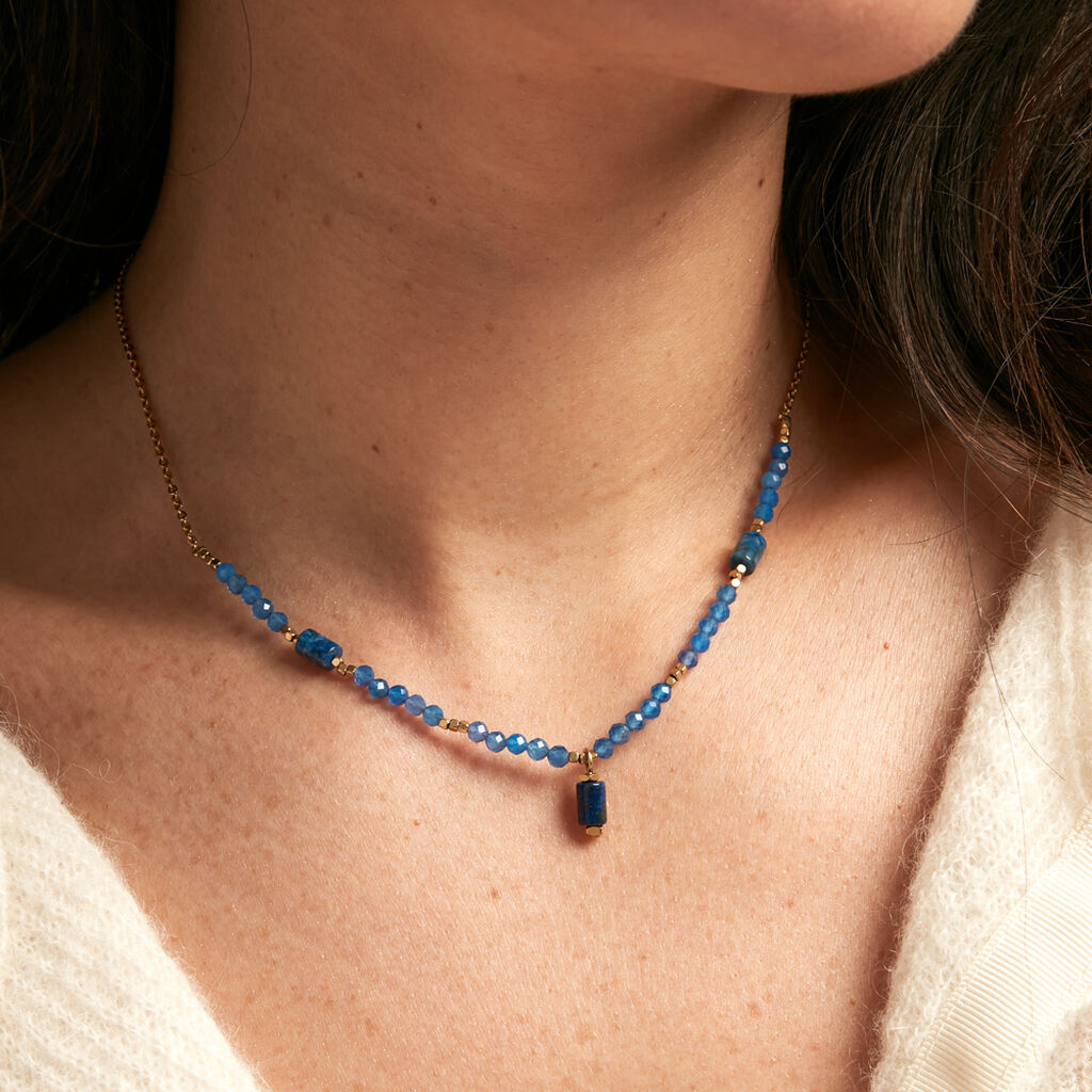 Collier Attila Acier Doré Lapis Lazuli Agate - Colliers fantaisie Femme | Histoire d’Or
