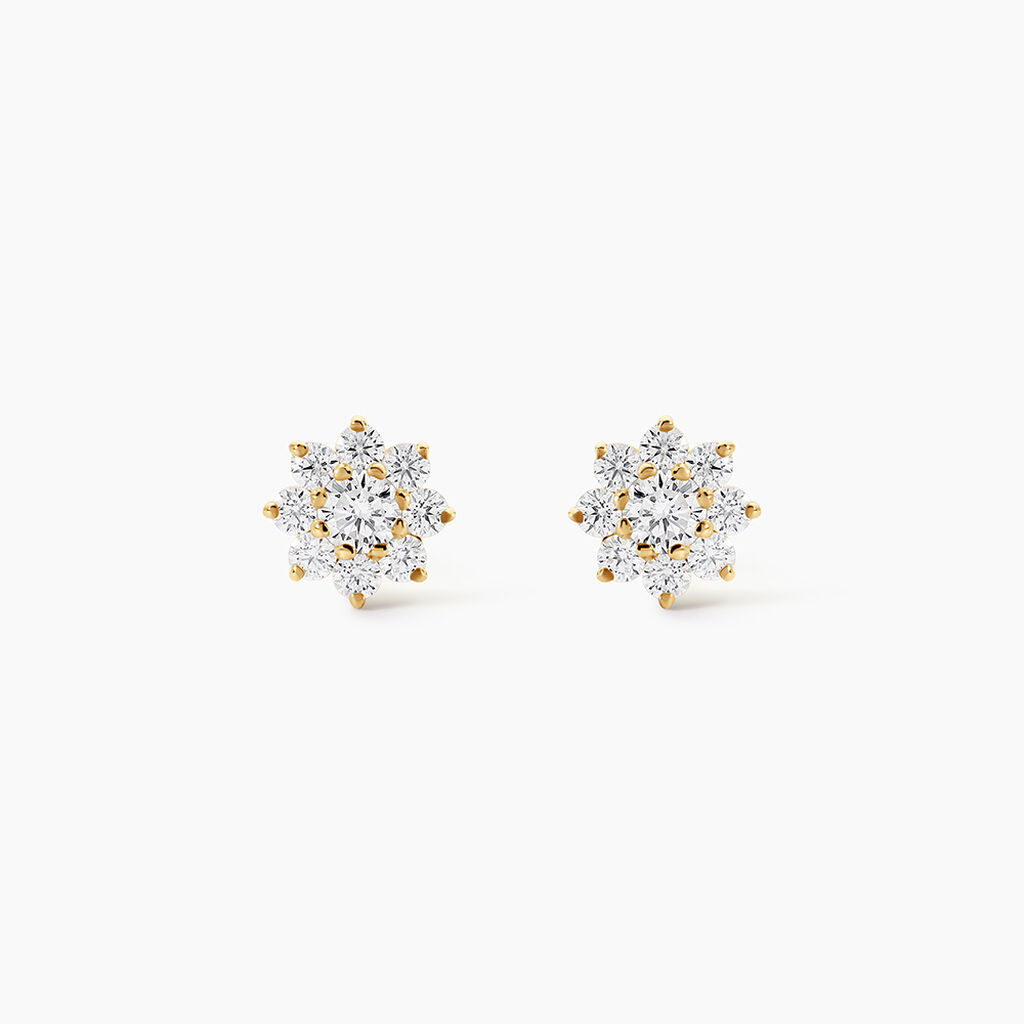 Boucles D'Oreilles Puces Darice Argent Dor&eacute; A L'Or 750/1000 Oxyde De Zirconium - Boucles d'oreilles fantaisie Femme | Histoire d&rsquo;Or