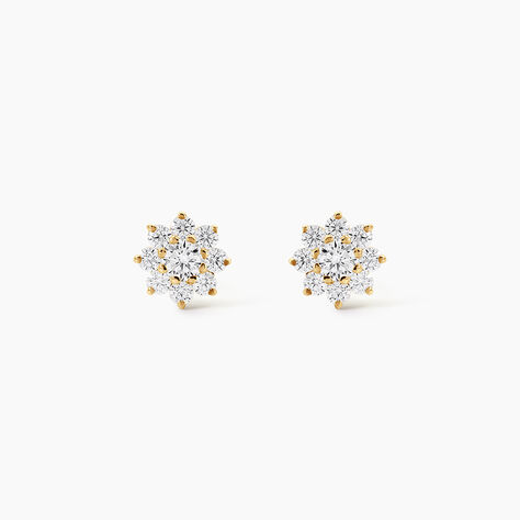 Boucles D'Oreilles Puces Darice Argent Dor&eacute; A L'Or 750/1000 Oxyde De Zirconium - Boucles d'oreilles fantaisie Femme | Histoire d&rsquo;Or