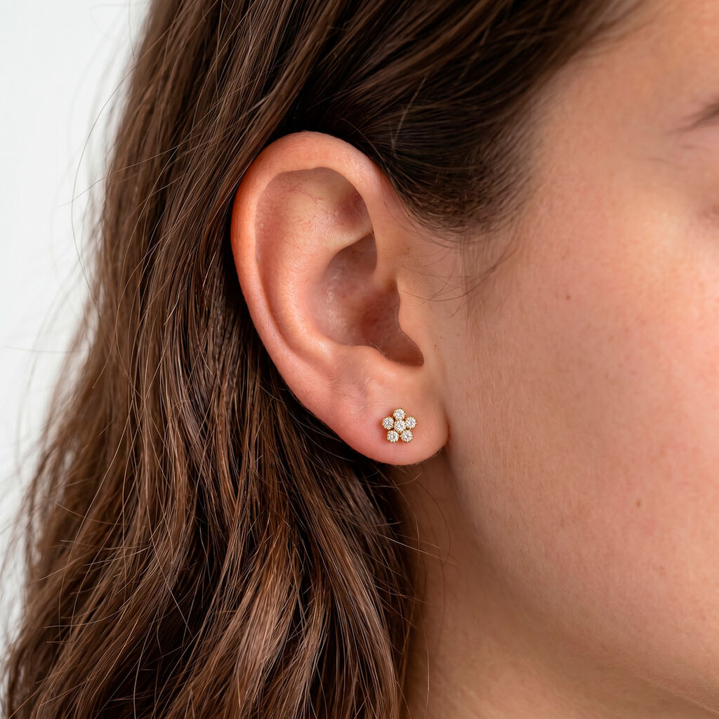 Boucles D'Oreilles Puces Aelith Or Jaune Oxyde De Zirconium - Clous d'oreilles Enfant | Histoire d&rsquo;Or