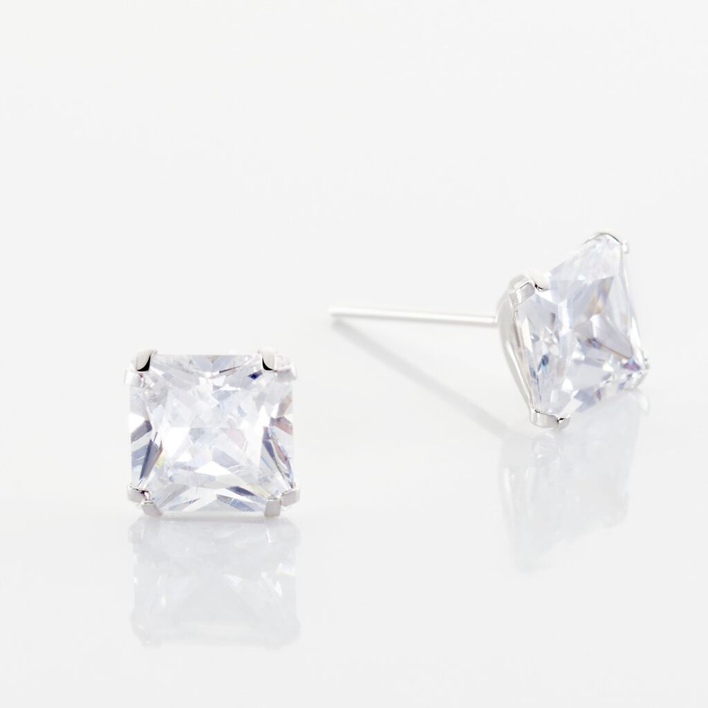 Boucles D'oreilles Puces Or Blanc Doreen Oxydes De Zirconium - Clous d'oreilles Famille | Histoire d’Or