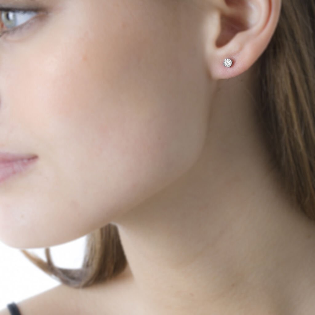 Boucles D'oreilles Puces Clavie Or Blanc Diamant - Clous d'oreilles Femme | Histoire d&rsquo;Or