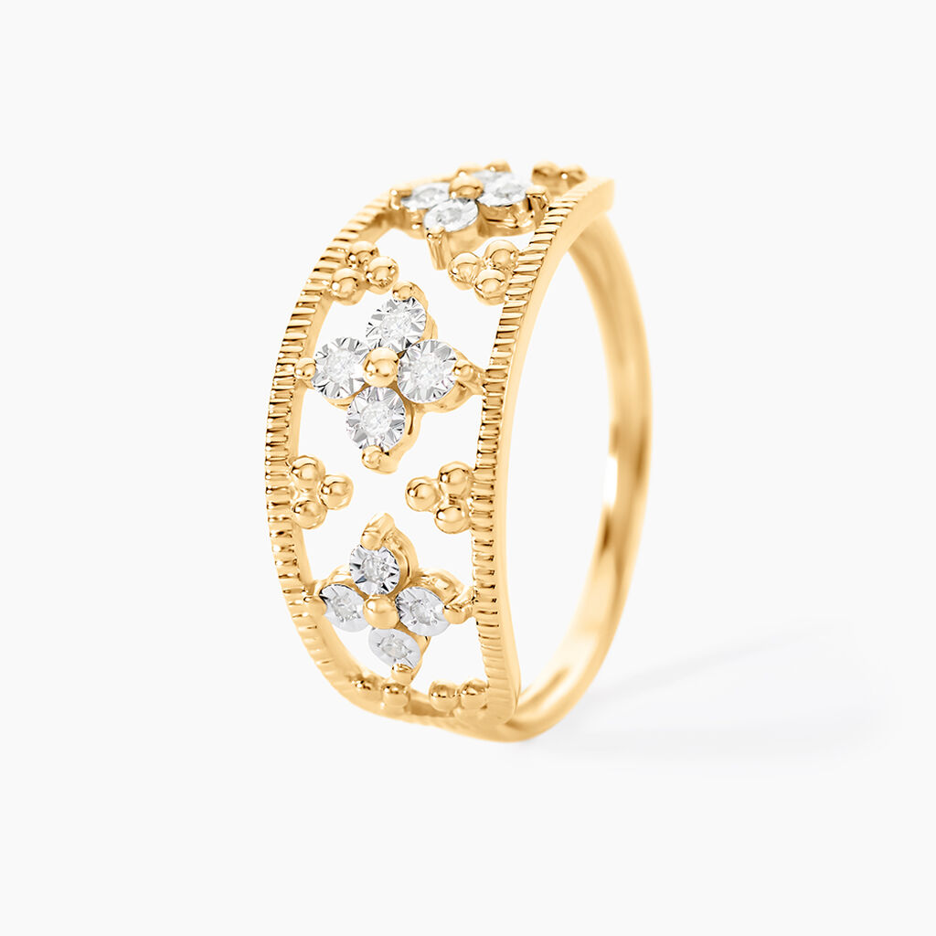 Bague Or Jaune Eternal Spring 3 Fleurs Diamants - Bagues solitaires Femme | Histoire d’Or
