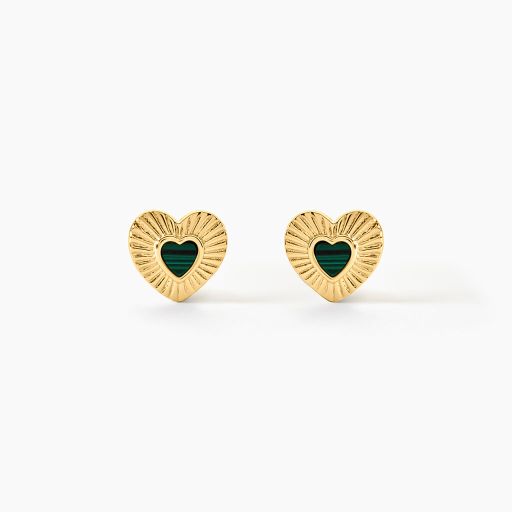 Boucles D'Oreilles Puces Obeline Argent Dor&eacute; A L'Or 750/1000 Malachite - Boucles d'oreilles fantaisie Femme | Histoire d&rsquo;Or