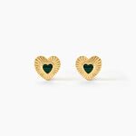 Boucles D'Oreilles Puces Obeline Argent Dor&eacute; A L'Or 750/1000 Malachite - Boucles d'oreilles fantaisie Femme | Histoire d&rsquo;Or