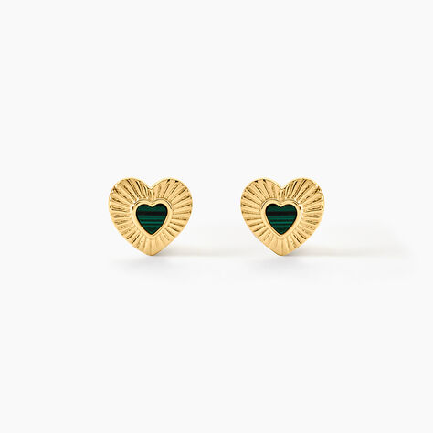 Boucles D'Oreilles Puces Obeline Argent Dor&eacute; A L'Or 750/1000 Malachite - Boucles d'oreilles fantaisie Femme | Histoire d&rsquo;Or