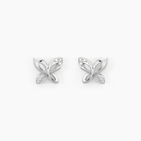 Boucles D'oreilles Puces Papillon Or Blanc Diamant - Clous d'oreilles Femme | Histoire d&rsquo;Or