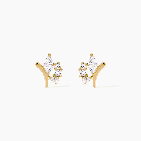 Boucles D'Oreilles Puces Muriel Argent Dor&eacute; A L'Or 750/1000 Oxyde De Zirconium - Clous d'oreilles Femme | Histoire d&rsquo;Or