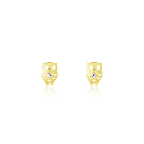 Boucles D'oreilles Puces Helois Hibou Or Jaune Oxyde De Zirconium - Clous d'oreilles Femme | Histoire d’Or