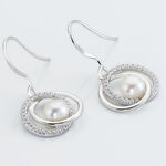 Boucles D'oreilles Pendantes Laury Argent  Perle De Culture Et Oxyde - Boucles d'oreilles fantaisie Femme | Histoire d&rsquo;Or