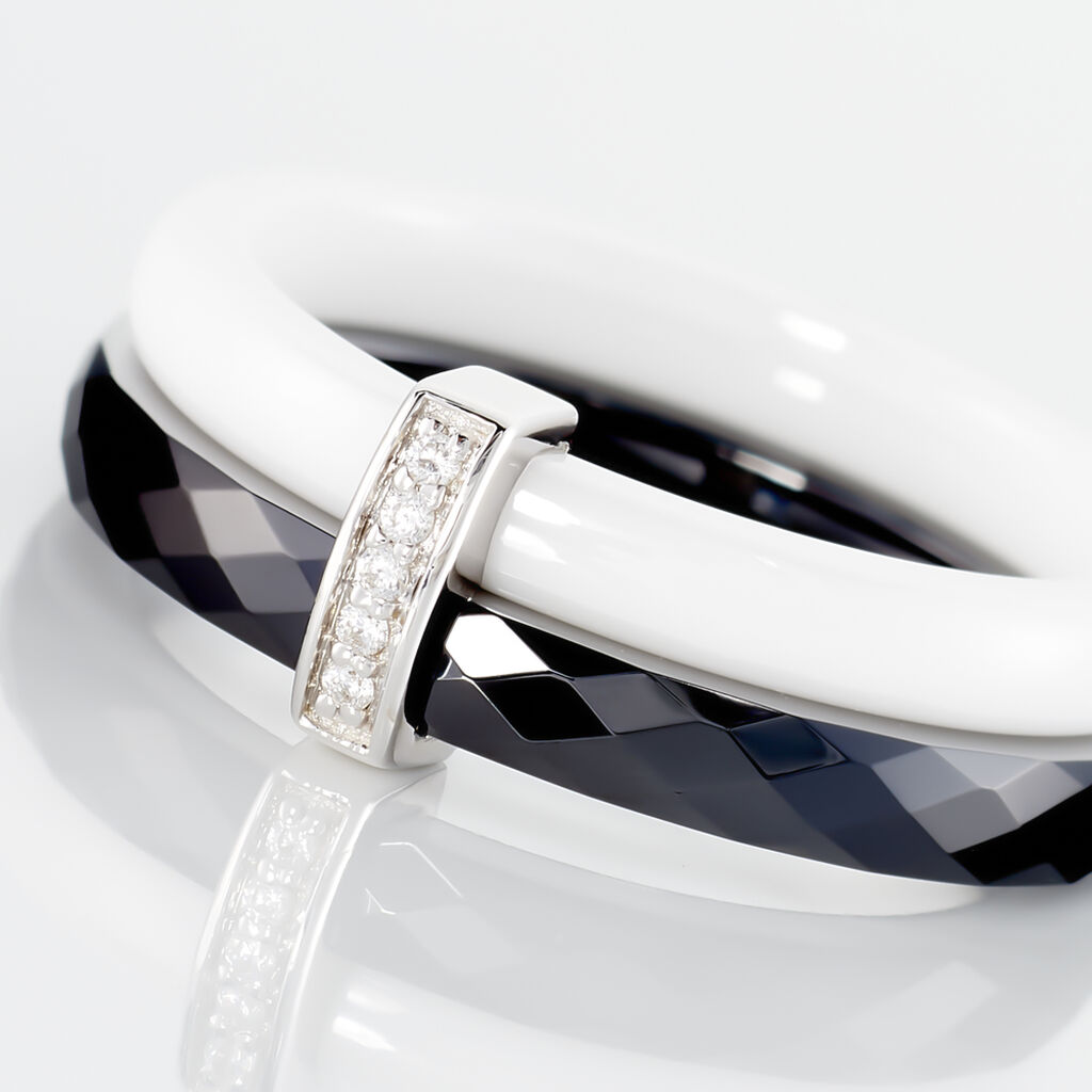 Bague Barette Bicolore Ceramique Argent Blanc Oxyde De Zirconium - Bagues avec pierre Femme | Histoire d&rsquo;Or