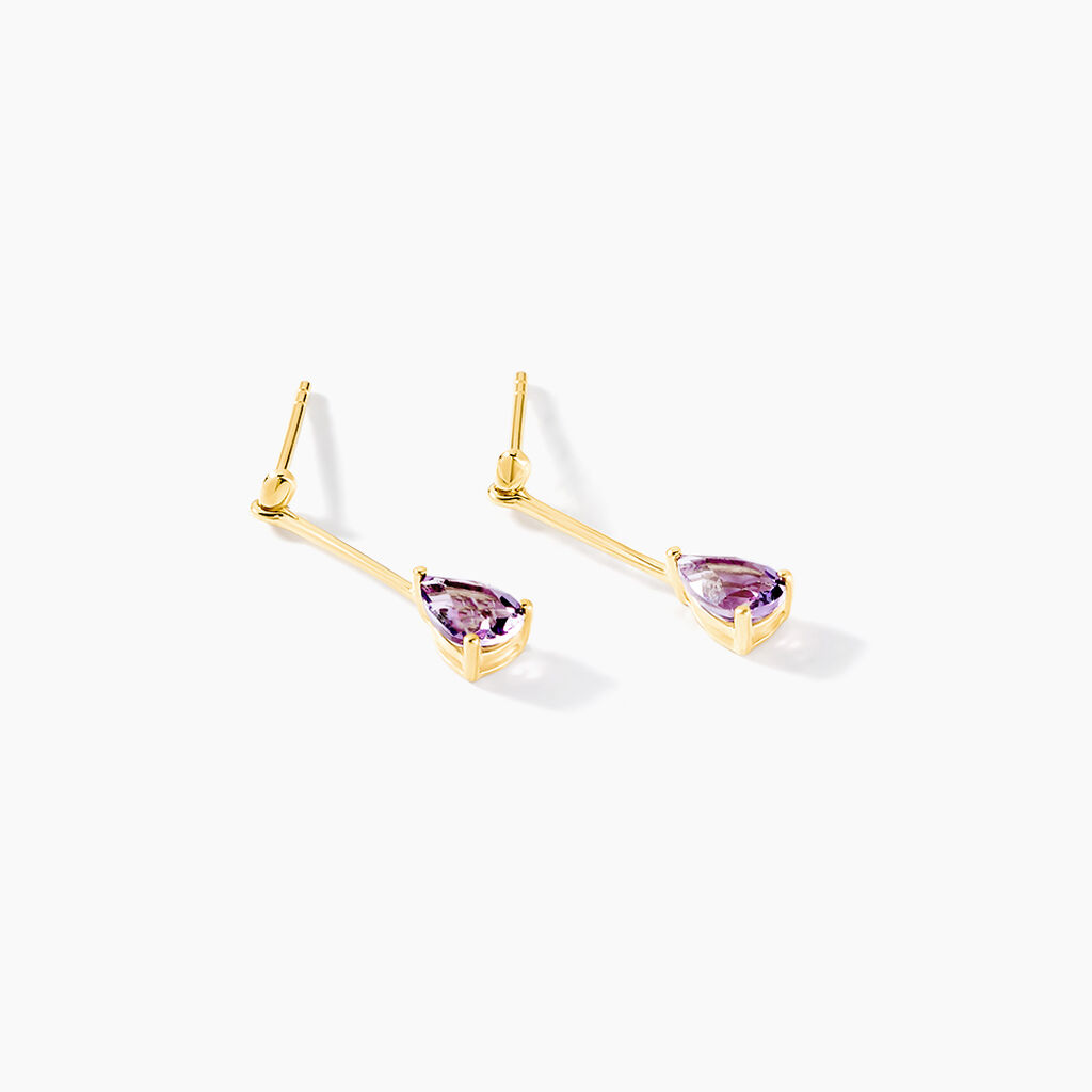 Boucles D'oreilles Pendantes Goutte Or Jaune Amethyste - Boucles d'oreilles pendantes Femme | Histoire d’Or