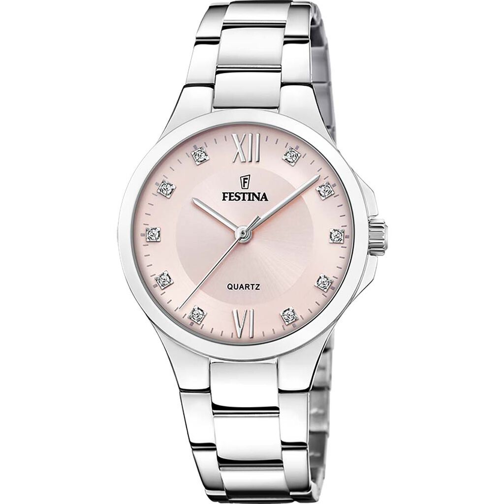 Montre Festina Boyfriend Rose - Boîtier Blanc - Cadran Rose - Bracelet Argenté - Mécanisme en Quartz - Pour Femme - Histoire d'Or