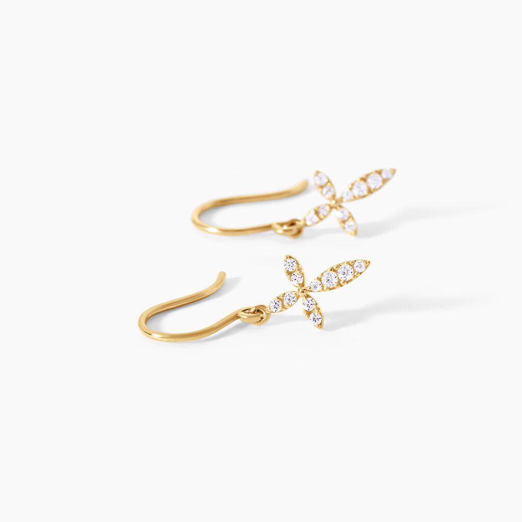 Boucles D'Oreilles Pendantes Chastity Argent Dor&eacute; A L'Or 750/1000 Oxyde De Zirconium - Boucles d'oreilles pendantes Femme | Histoire d&rsquo;Or