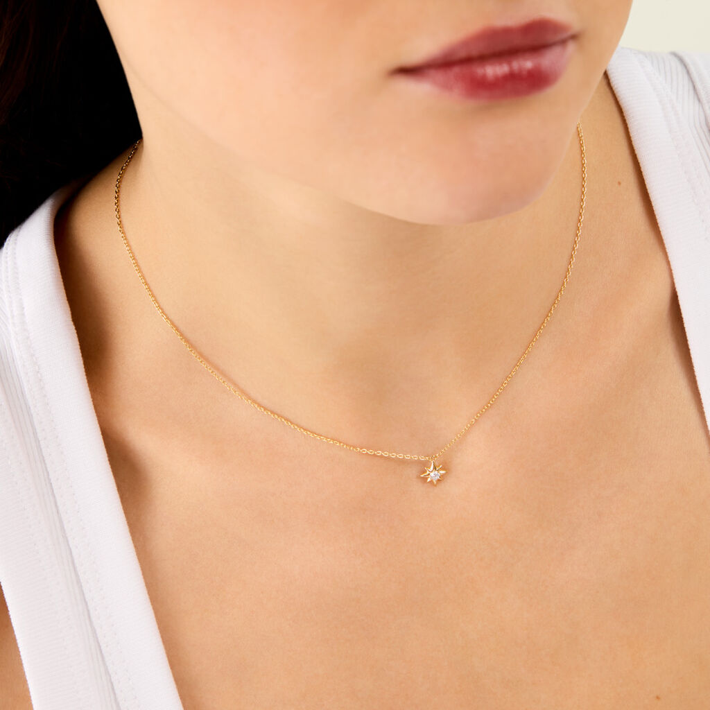 Collier Astralia Argent Dor&eacute; A L'Or 750/1000 Oxyde De Zirconium - Colliers Femme | Histoire d&rsquo;Or
