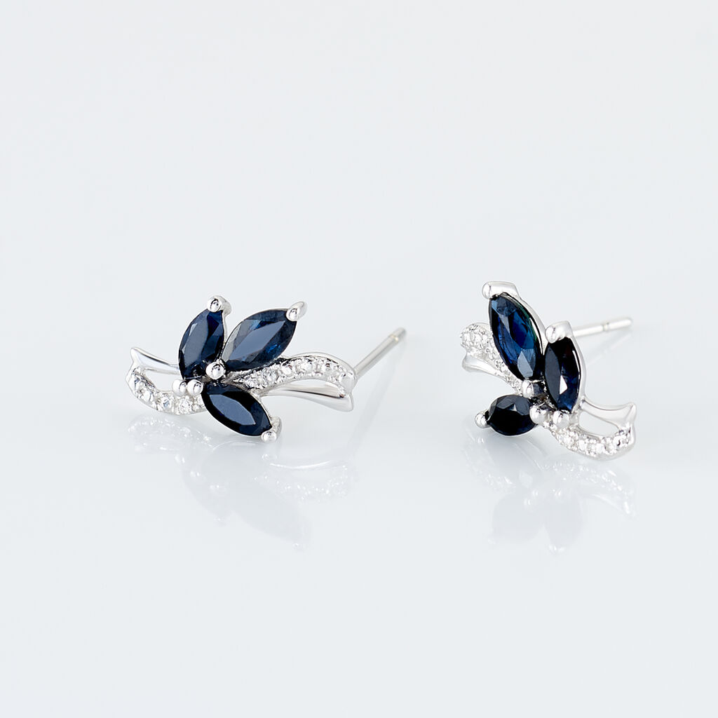 Boucles D'oreilles Puces Angie Or Blanc Saphir Et Diamant - Clous d'oreilles Femme | Histoire d’Or