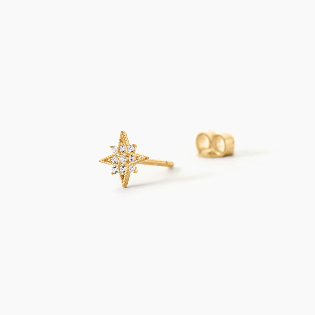 Boucles D'Oreilles Puces Konstantsia Argent Dor&eacute; A L'Or 750/1000 Oxyde De Zirconium - Boucles d'oreilles fantaisie Femme | Histoire d&rsquo;Or