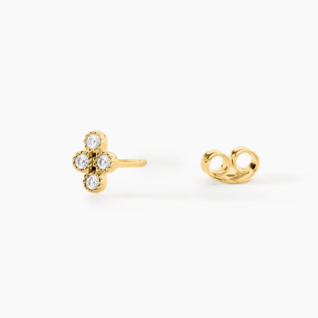 Boucles D'Oreilles Puces Ivy Acier Jaune Oxyde De Zirconium - Boucles d'oreilles fantaisie Femme | Histoire d&rsquo;Or