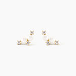 Boucles D'Oreilles Puces Katri Argent Dor&eacute; A L'Or 750/1000 Perle De Culture Oxyde De Zirconium - Clous d'oreilles Femme | Histoire d&rsquo;Or