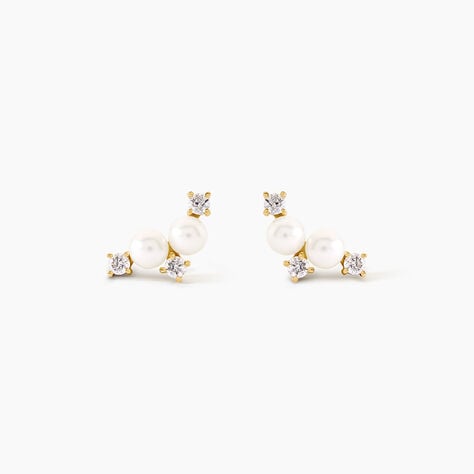Boucles D'Oreilles Puces Katri Argent Dor&eacute; A L'Or 750/1000 Perle De Culture Oxyde De Zirconium - Clous d'oreilles Femme | Histoire d&rsquo;Or