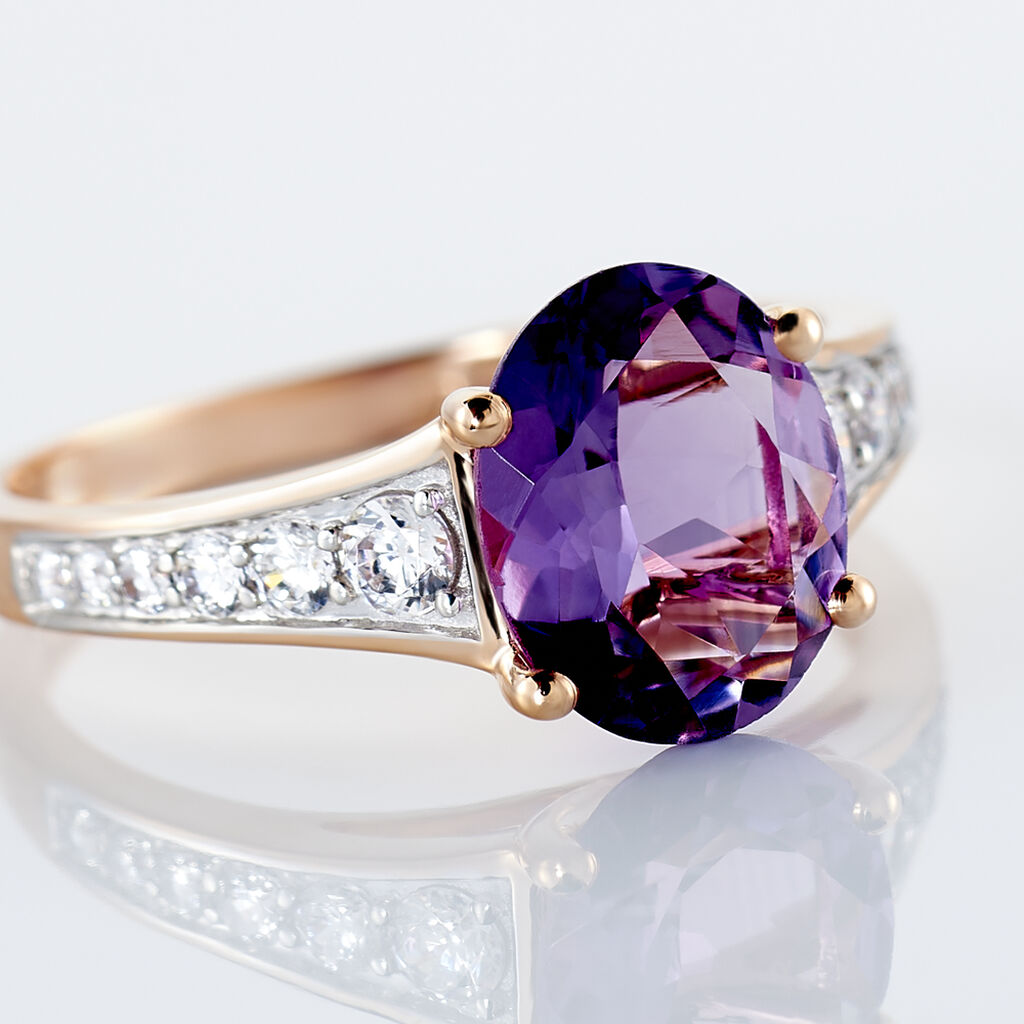 Bague Marie-camille Or Rose Amethyste Et Oxyde De Zirconium - Bagues solitaires Femme | Histoire d&rsquo;Or