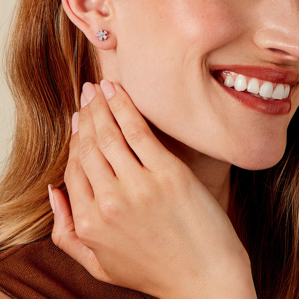 Boucles D'oreilles Puces Gisabel Argent Blanc Oxyde De Zirconium - Nouveautés Femme | Histoire d’Or