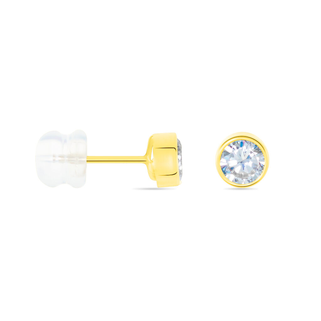 Boucles D'oreilles Puces Elda Serti Clos Or Jaune Oxyde De Zirconium - Clous d'oreilles Femme | Histoire d’Or