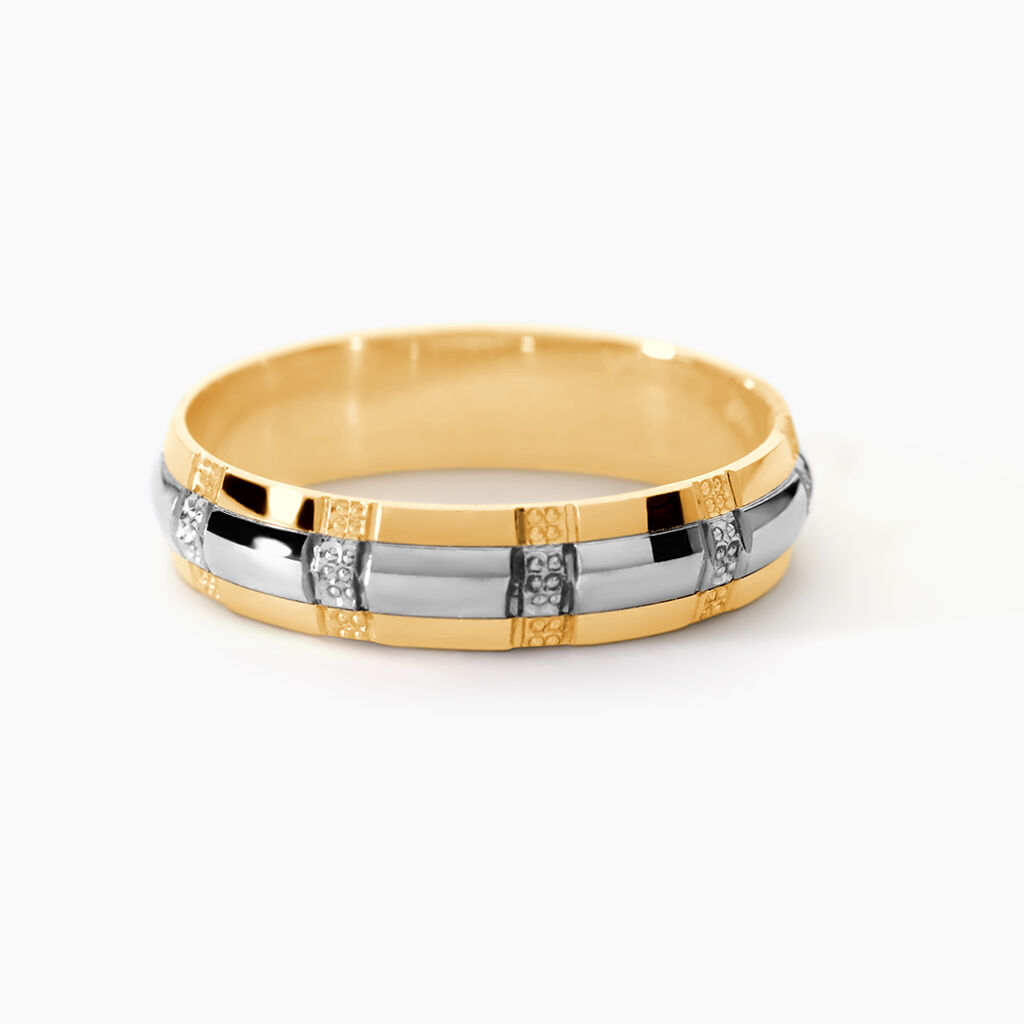 Alliance Fantaisie Ruban Plat Or Bicolore - Alliances 18 carats Unisex | Histoire d&rsquo;Or