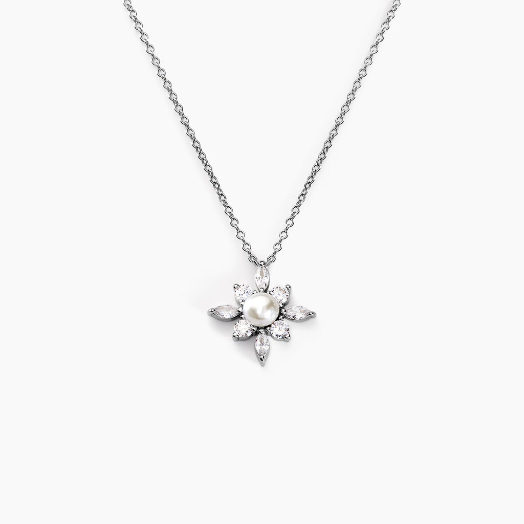 Collier Rhoda Argent Blanc Perle De Culture Oxyde De Zirconium - Colliers fantaisie Femme | Histoire d&rsquo;Or