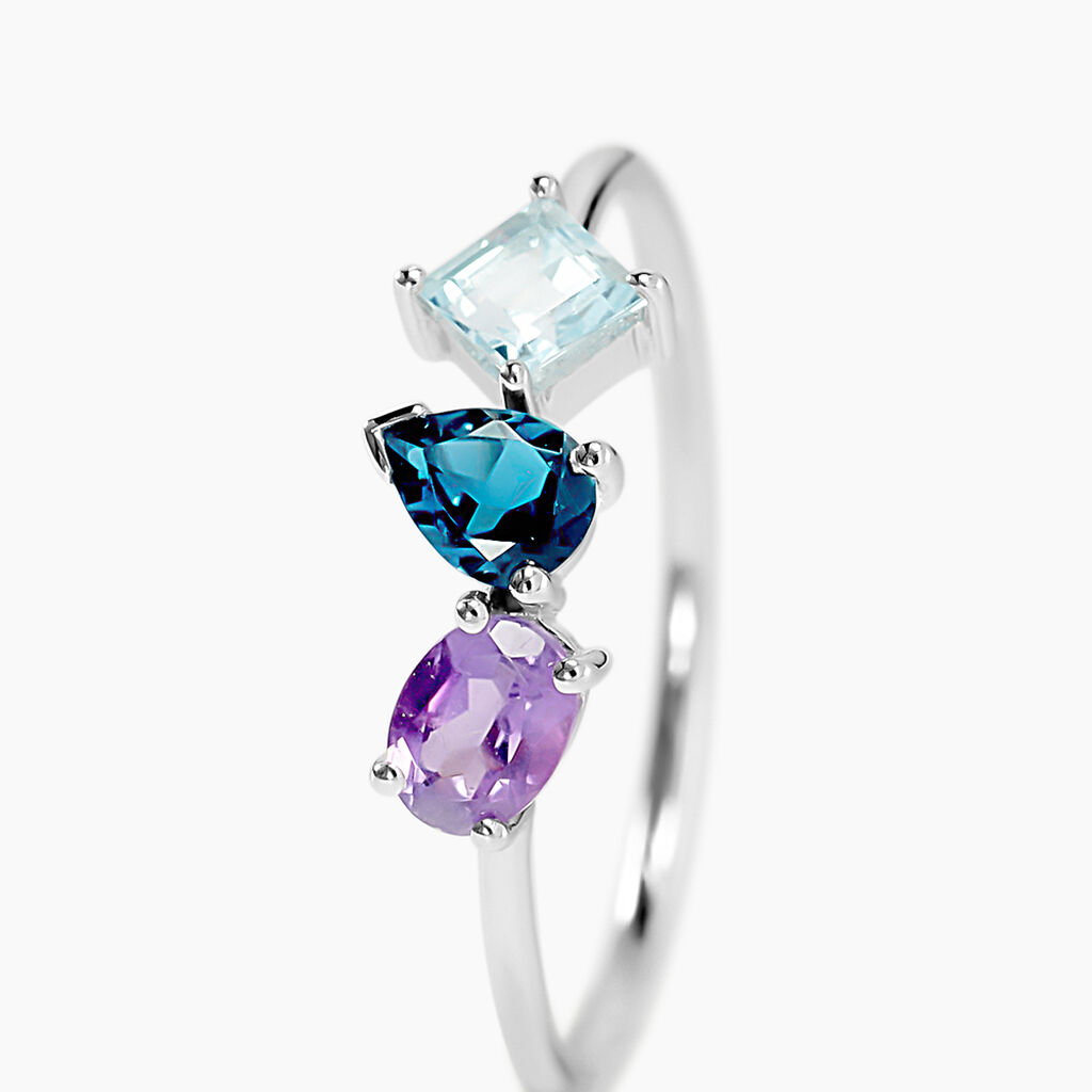 Bague Raika Or Blanc Amethyste Et Topaze - Bagues solitaires Femme | Histoire d&rsquo;Or