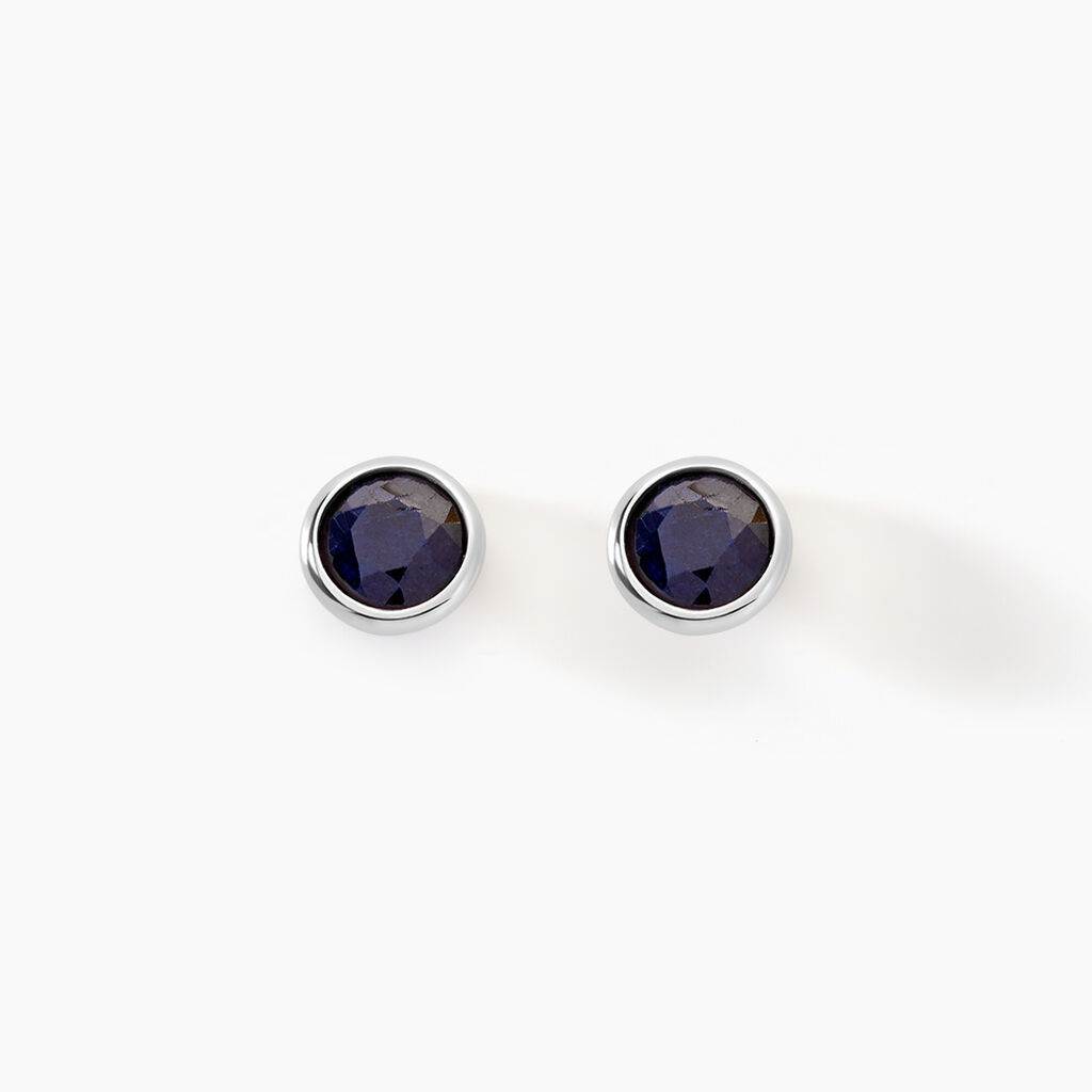 Boucles D'oreilles Puces Edy Serti Clos Or Blanc Saphir - Clous d'oreilles Femme | Histoire d’Or