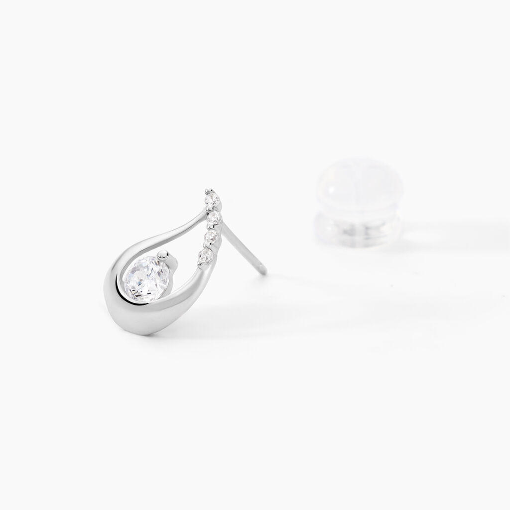 Boucles D'oreilles Puces Helie Goutte Or Blanc Oxyde De Zirconium - Clous d'oreilles Femme | Histoire d&rsquo;Or