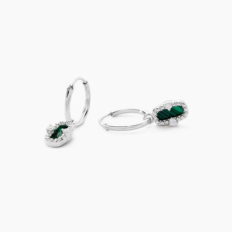 Cr&eacute;oles Serafine Argent Blanc Malachite Oxyde De Zirconium - Boucles d'oreilles cr&eacute;oles Femme | Histoire d&rsquo;Or