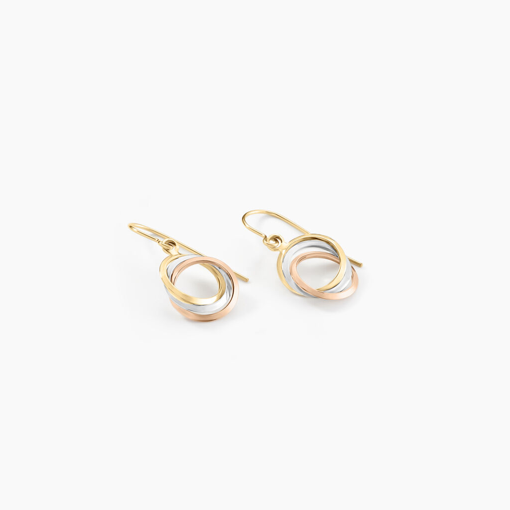 Boucles D'oreilles Pendantes Berangere Triple Cercles Or Tricolore - Boucles d'oreilles pendantes Femme | Histoire d’Or