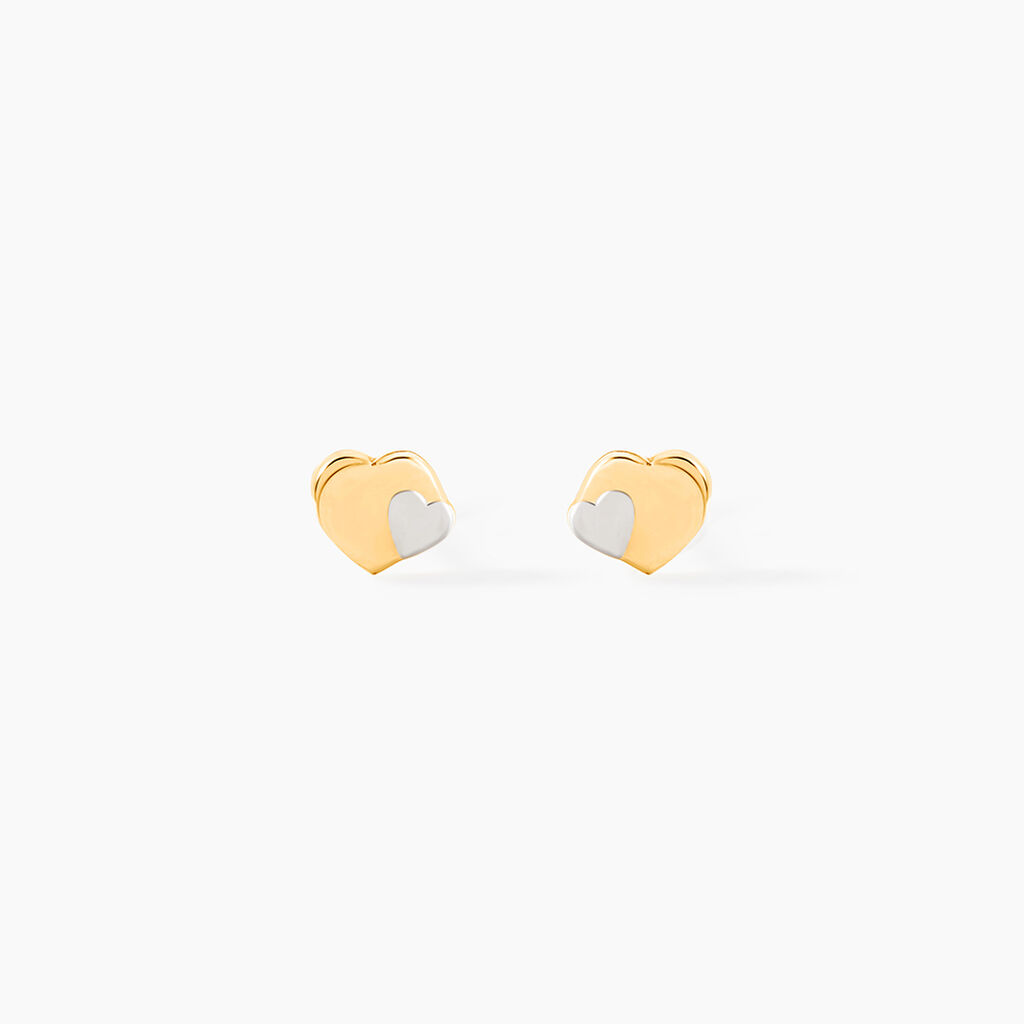 Boucles D'oreilles Puces Anne-maudae Double Coeurs Or Bicolore - Clous d'oreilles Femme | Histoire d’Or