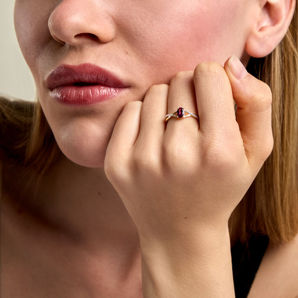Bague Hemma Argent Dor&eacute; A L'Or 750/1000 Rhodolite Oxyde De Zirconium - Bagues solitaires Femme | Histoire d&rsquo;Or