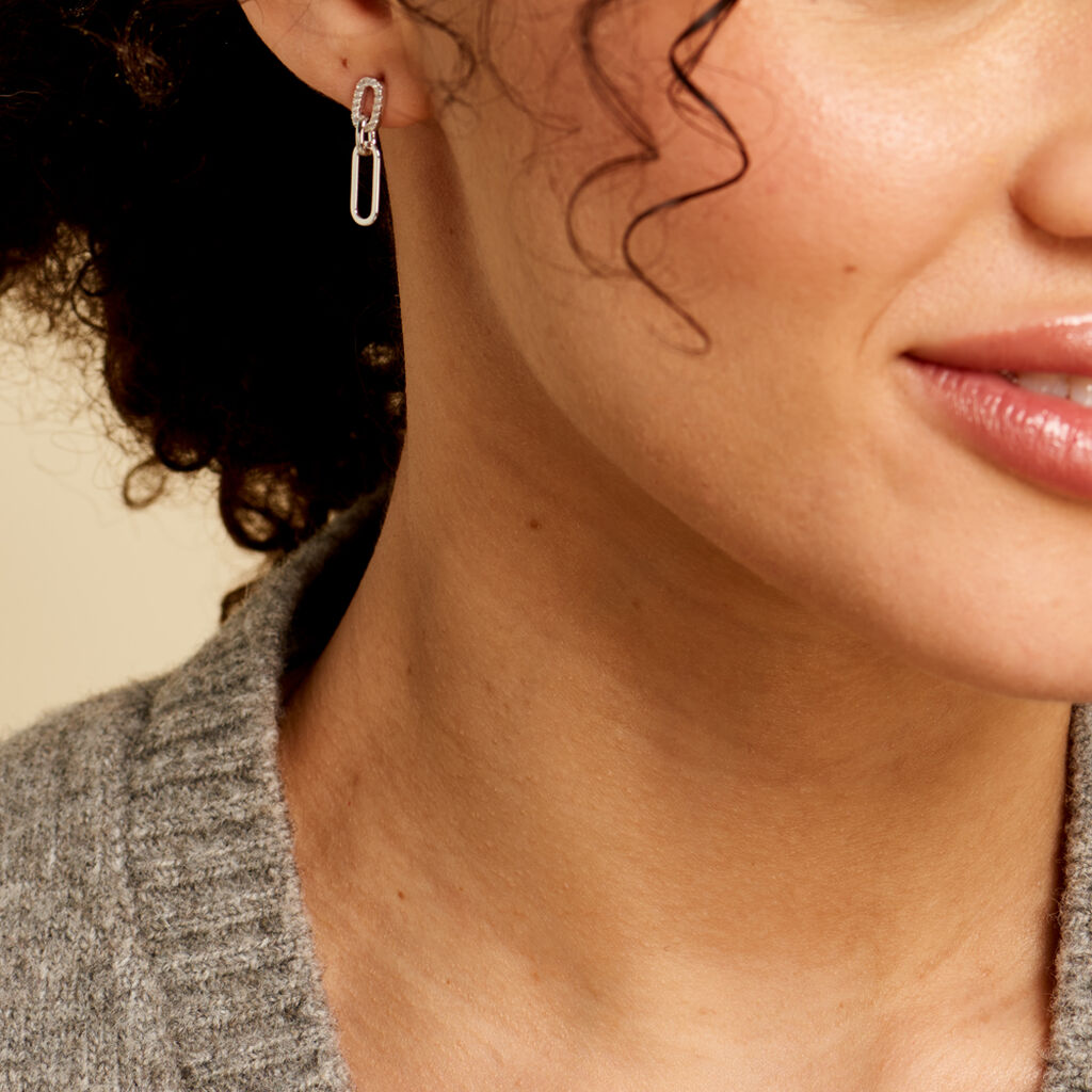 Boucles D'oreilles Pendantes Trait D'union Argent Blanc Oxyde - Boucles d'oreilles fantaisie Femme | Histoire d’Or