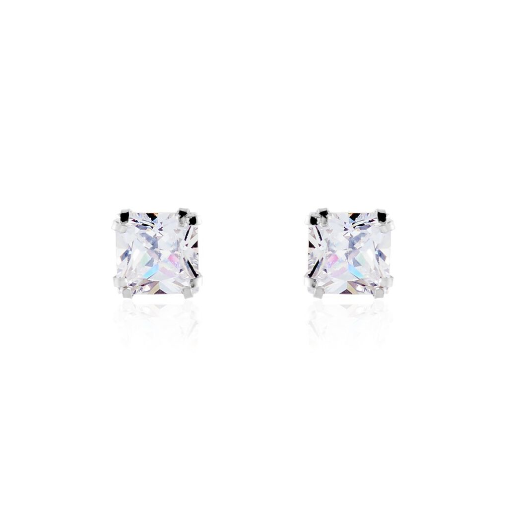 Boucles D'oreilles Puces Or Blanc Doreen Oxydes De Zirconium - Clous d'oreilles Famille | Histoire d’Or