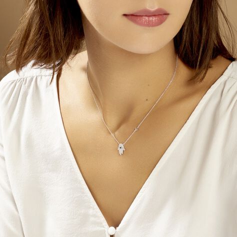 Collier Symbolique Argent Blanc Oxyde De Zirconium - Colliers Main de Fatma Femme | Histoire d’Or