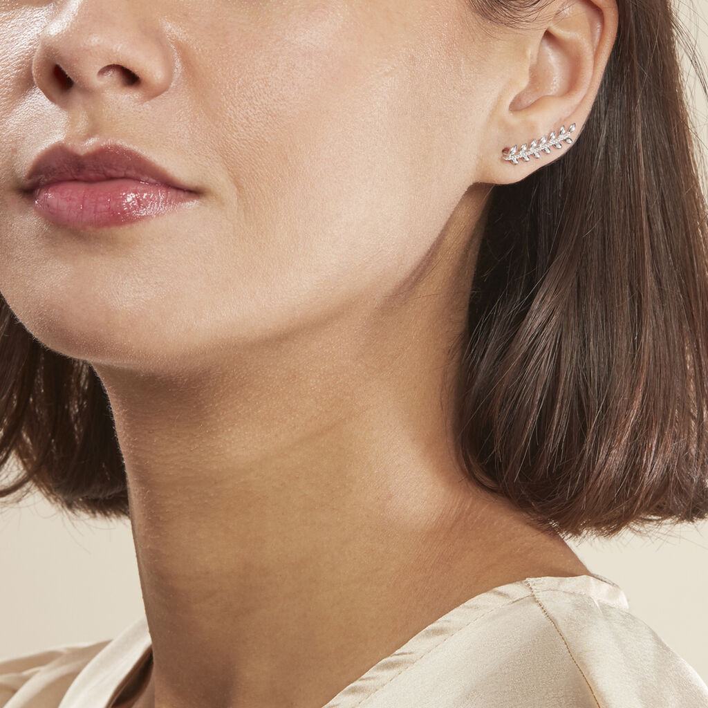Boucles D'oreilles Grimpantes Folia Argent Blanc - Boucles d'oreilles fantaisie Femme | Histoire d’Or