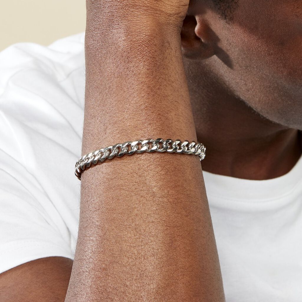 Bracelet Noah Maille Gourmette Acier Blanc - Bracelets fantaisie Homme | Histoire d’Or